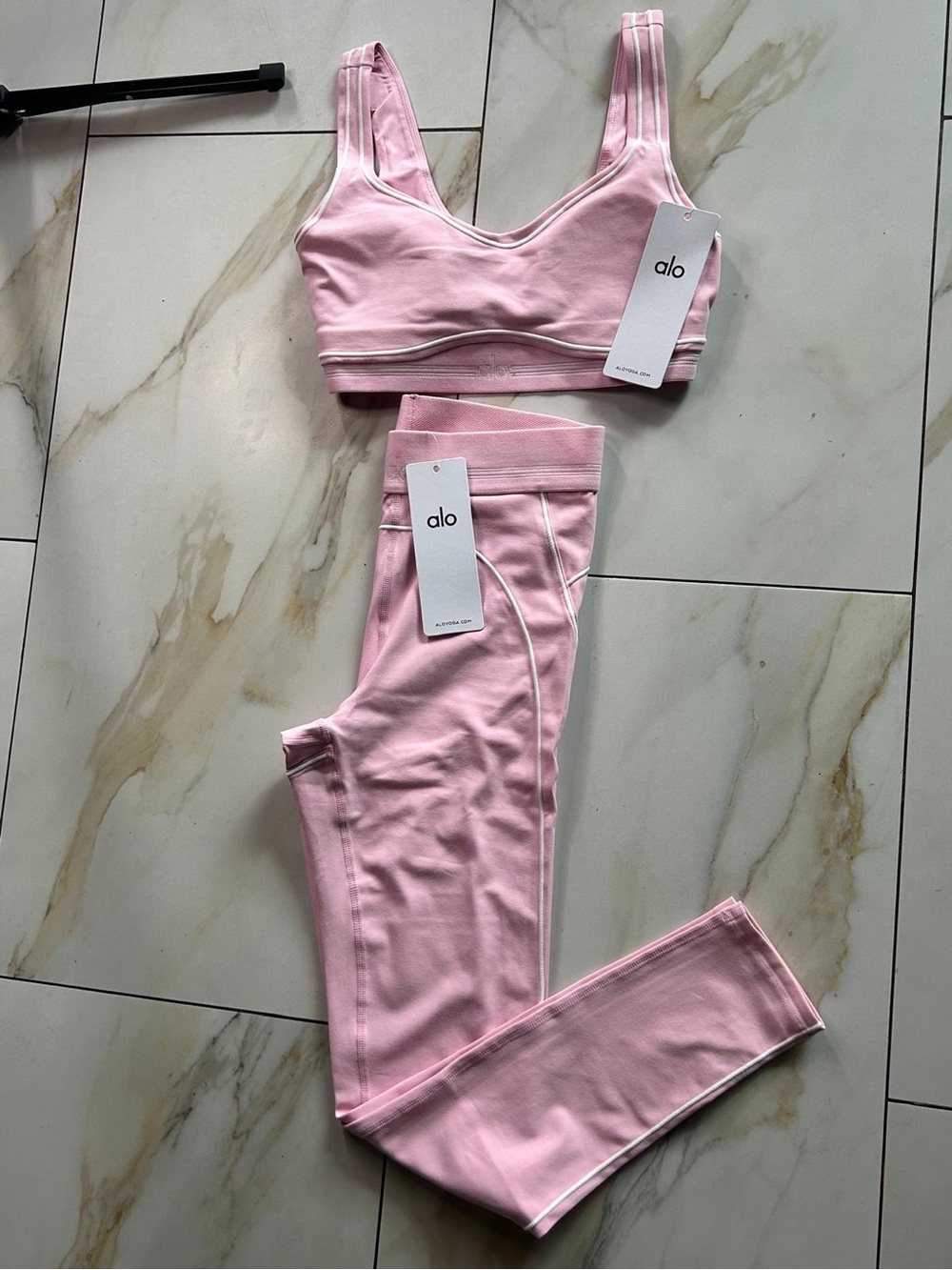 ALO Yoga Pink High-Rise Legging and Bralette Set